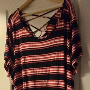Black & Pink Crisscross Stripe Dress